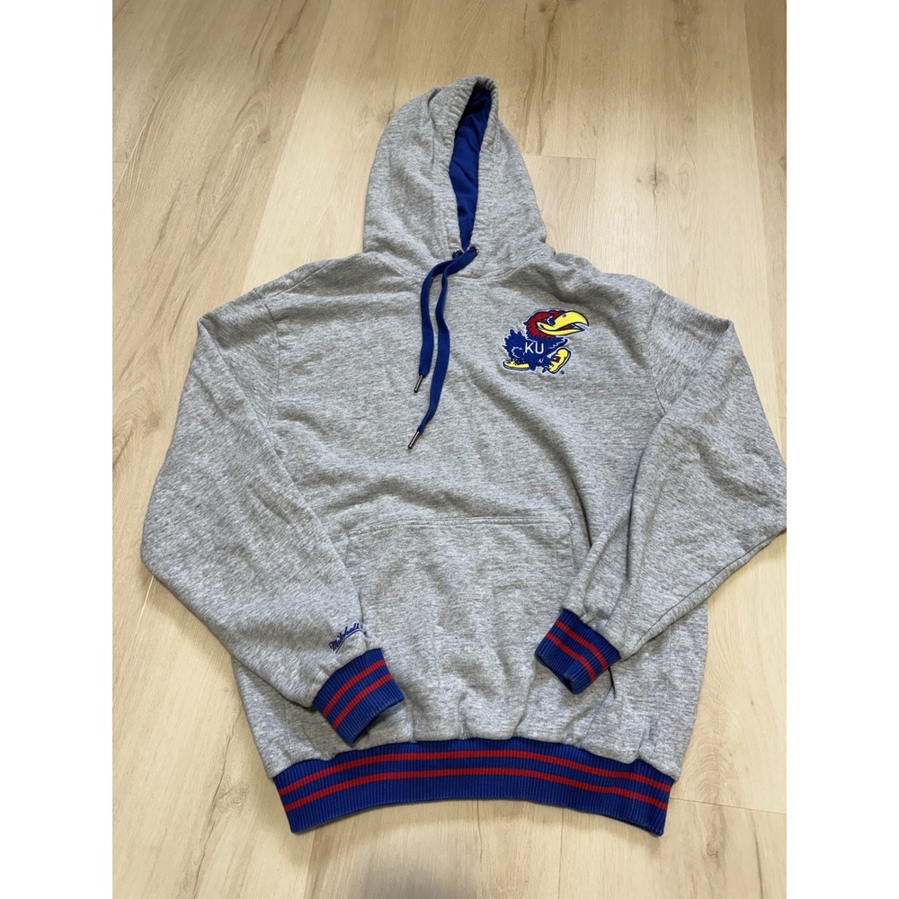 University of Kansas Jayhawks Hoodie Mitchell & Ness Grey Blue Men's Size Medium